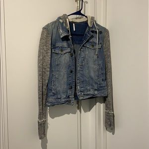 Free People Denim Jacket with Sweatshirt Sleeves